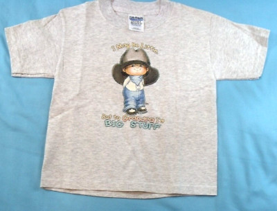 Gildan Gray t-Shirt Boys Sz XS NWOT I MAY BE LITTLE BUT TO GRANDPA I'M BIG STUFF