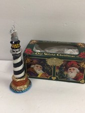 Vtg Old World Glass Christmas Lighthouse Ornament 4  " 2001