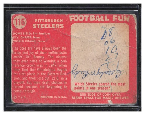 1958 Topps #116 Pittsburgh Steelers - Picture 2 of 2