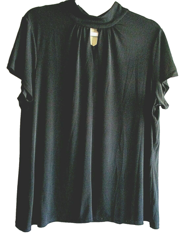 Simonton Says Black Blouse XL Short Sleeve V-Neck Turtleneck By George - Picture 7 of 8