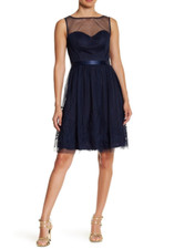 Eliza J Sleeveless Illusion Neckline Fit and Flare Dress (Size 2XL) Navy