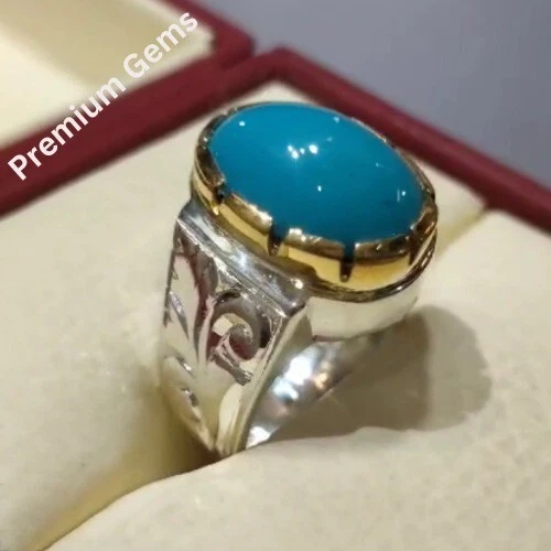 Мужское кольцо с настоящей бирюзой Nishapuri Feroza кольцо с натуральной ферозой шиитские кольца - Изображение 3 из 4