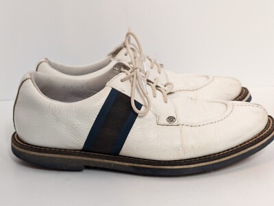 G/Fore G4 Spikeless Golf Shoes White Leather Split Toe Blue Black Mens 