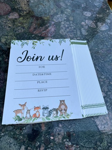 20x Woodland Baby Shower Invitation Deer Boy Girl Baby Shower Fox Raccoon Invite - Picture 4 of 6