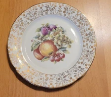 M&R Marks & Rosenfeld Luncheon Plate Scalloped Fruit Gold Trim