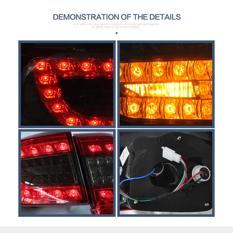 VLAND Smoked LED Tail Lights For 2011-2013 Toyota Corolla – Plug & Play Rear Brake Lamps - View #2