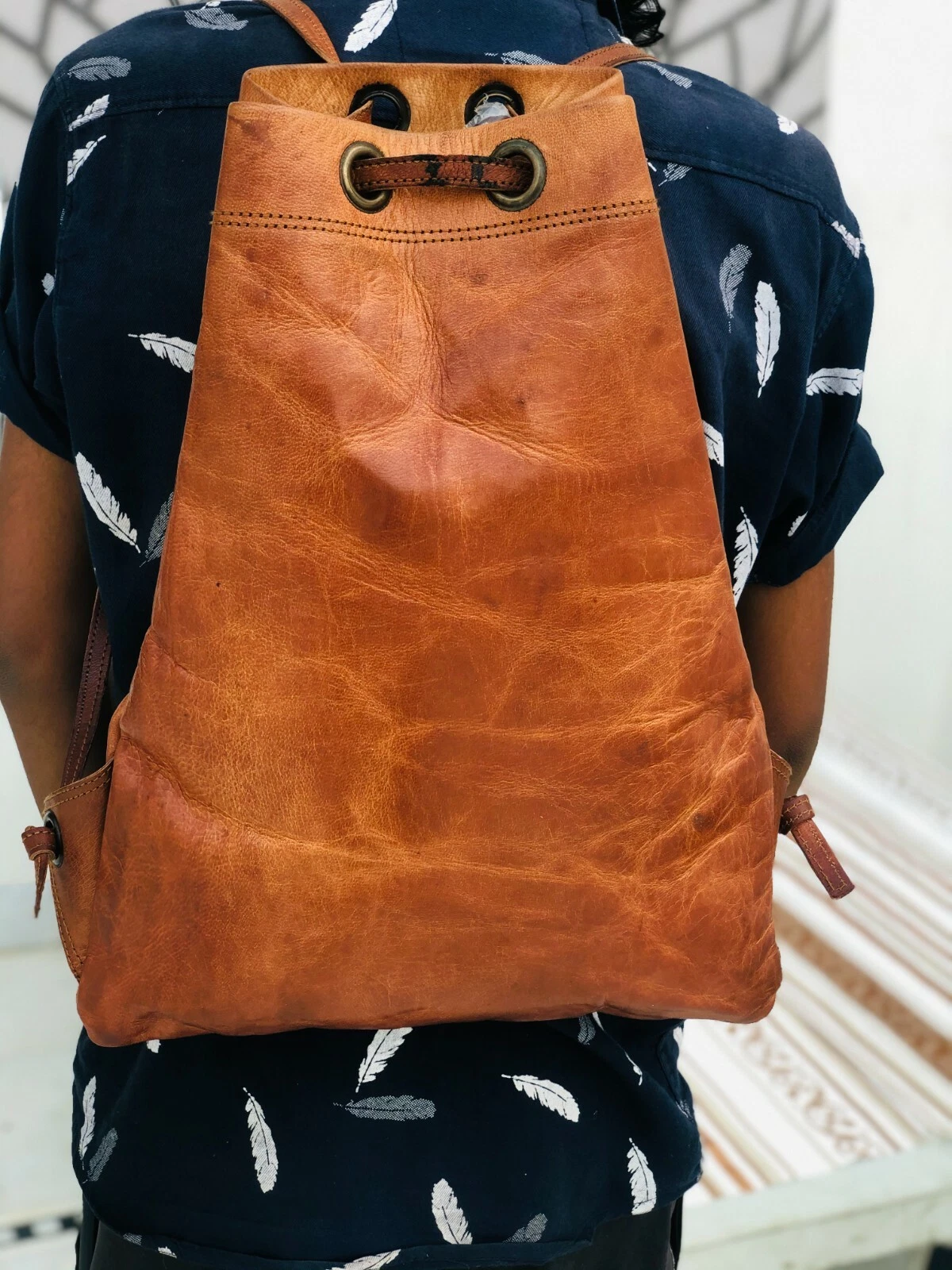 Leather Laptop Bag Men Travel Rucksack School S Satchel Shoulder (Casual Bag)