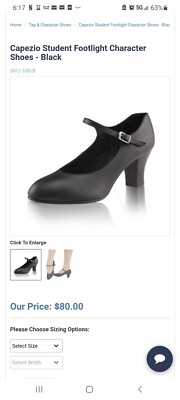 Capezio 650 Black 2'' Footlight Character Shoe Size 7M