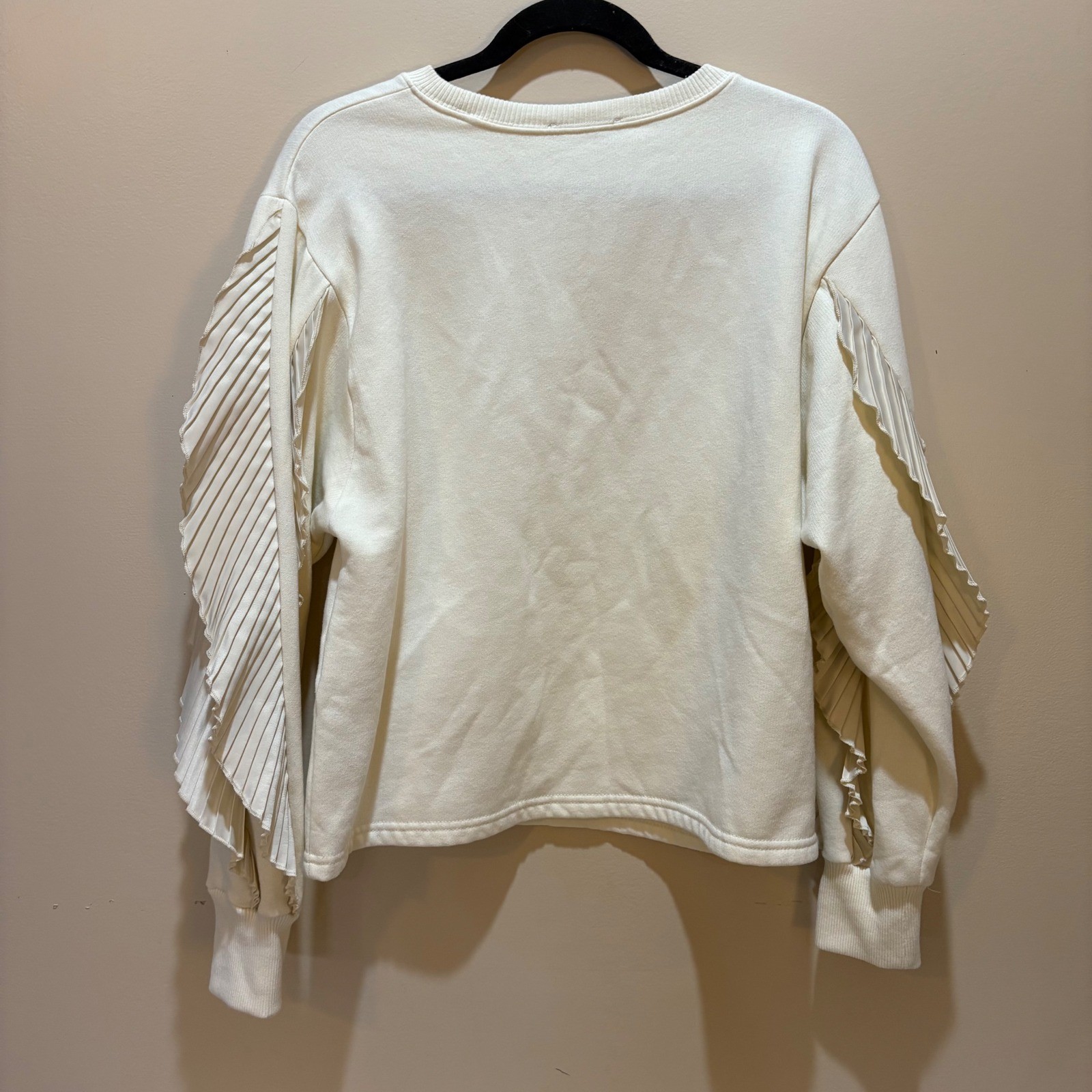 Zara Cream Pleated Ruffled Sleeve Sweatshirt Women's Size L image 3