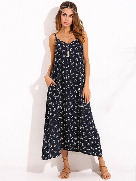 Womens Boho Floral Long Maxi Dress Summer Beach Evening Party Cocktail Sundress