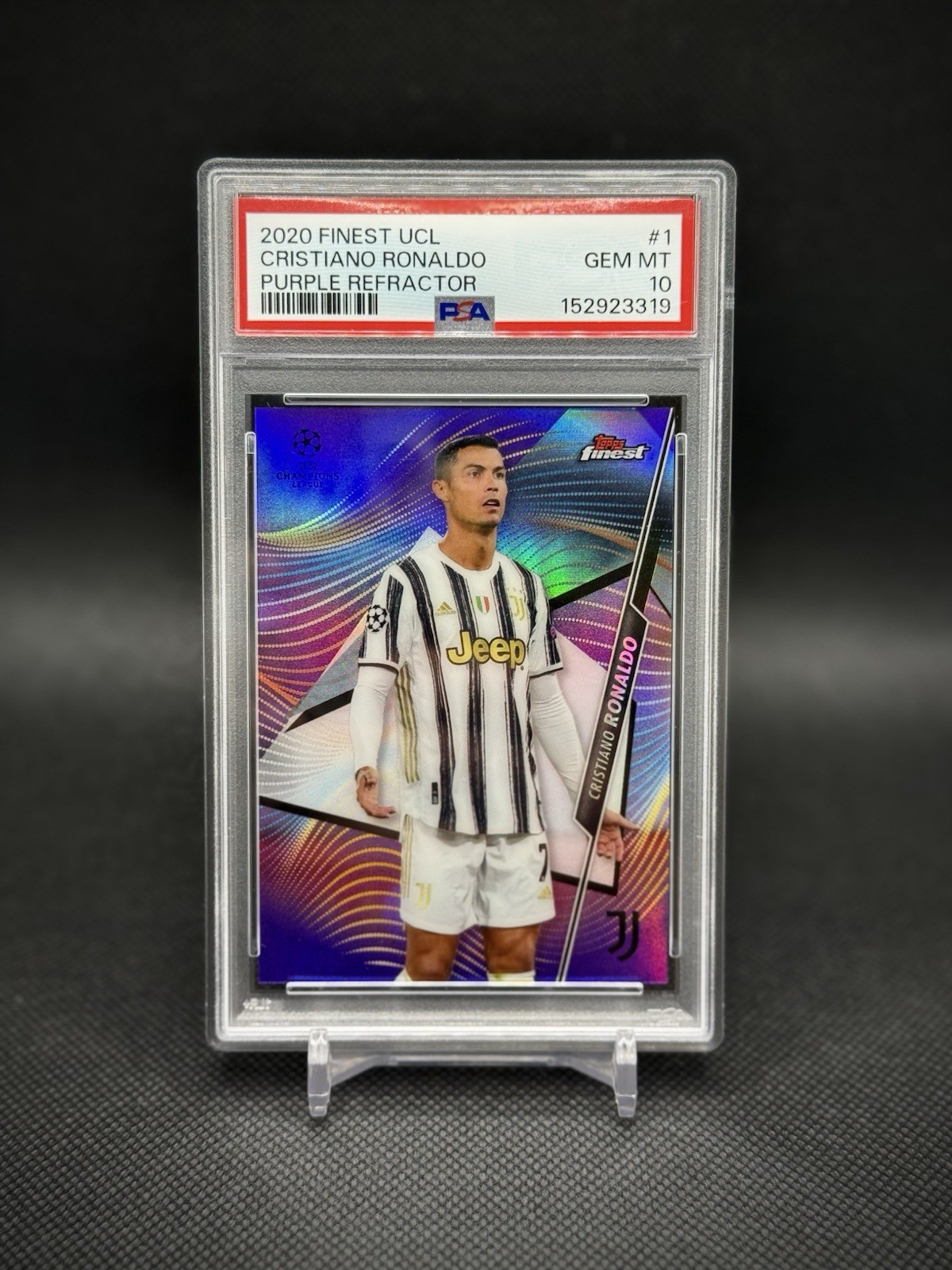 Cristiano Ronaldo 2020 Topps Finest Purple Refractor /250 SP PSA 10 Gem Mint view 1