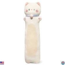 27.6" White Long Cat Plush Pillow - Kawaii Stuffed Animal Body Pillow, Soft Toy