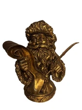 Antique Style Faux Gold Leaf Santa Writing List Bust Statue Figure Costco Art