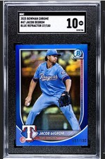 2025 Bowman Chrome Jacob deGrom True Blue Refractor /150 #47 Rangers SGC 10