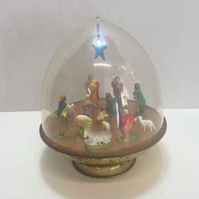 Vintage Nativity Scene Dome Figures Star Gold Base Ohio Art Revolving READ