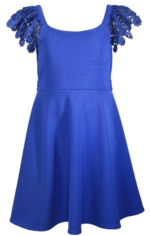 NEW Bonnie Jean Girls Size 8 "ROYAL BLUE SCUBA" Lace Sleeve Skater Dress NWT