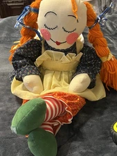 Handmade Raggedy Ann Rag Doll Darling Dress And Orange Hair With Apron Large 22”