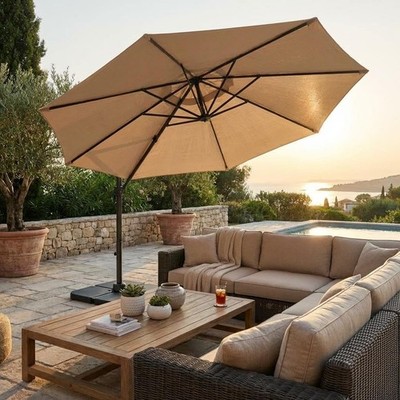  10FT Offset Patio Round Cantilever Umbrella w/Base Included,UV Protective&Water