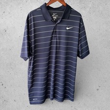 Nike Dri Fit Polo Shirt Mens XL Blue Striped Golf Performance Swoosh 24x31.5
