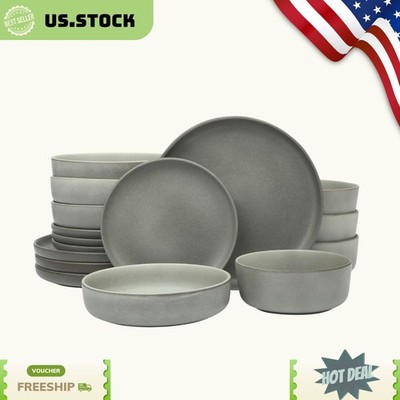 Pasco 16 Piece Stoneware Dinnerware Set Plates Bowls Service for 4 Grey Ceramic