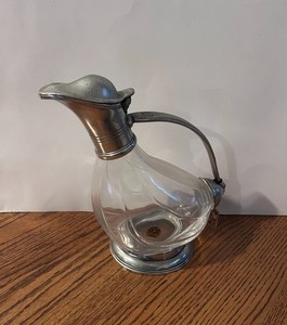VINTAGE! Clear Glass Decanter Pitcher Pewter Wine Duck Goose