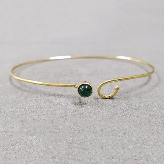 正品凸圆形翡翠圆形手镯手链女士 9k 金色,手工制作精美 — 第 3/4 张图片