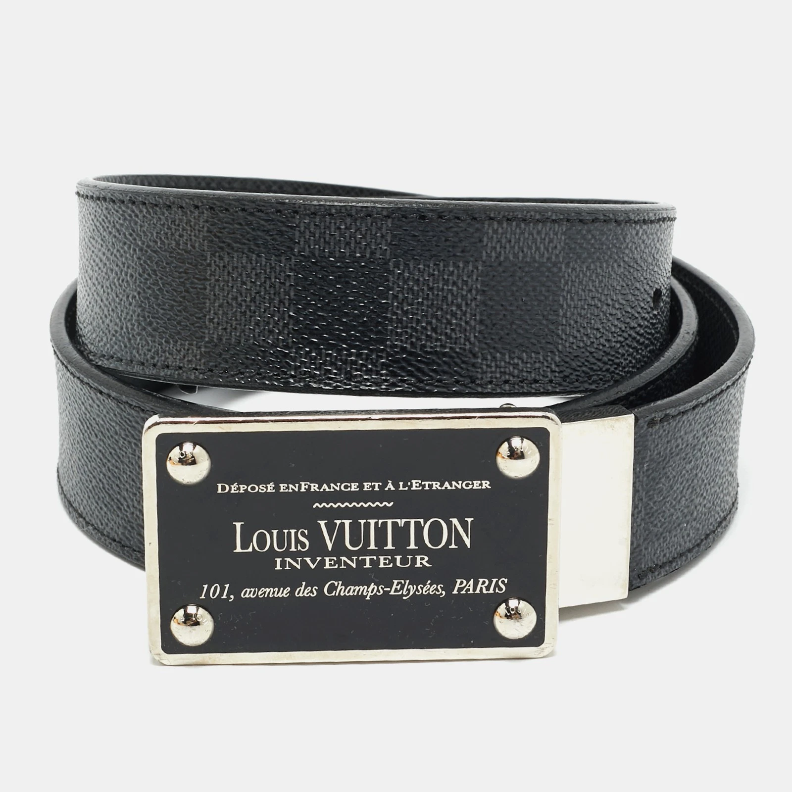 LOUIS VUITTON（LV） Cintura reversibile Louis Vuitton Damier tela grafite inventore 95 cm