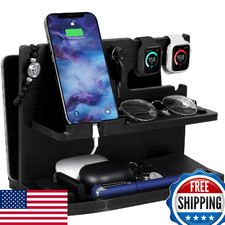 Gifts for Men Desk or Nightstand Organizer - Wood Phone Docking Station - Birthd