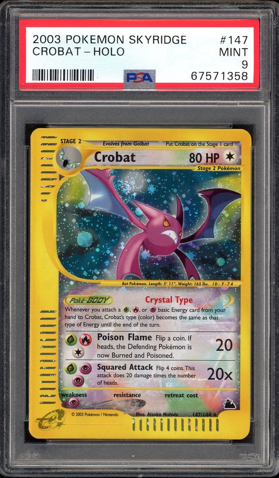 Crobat Crystal Holo 147/144 PSA 9 Skyridge Pokemon