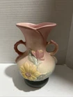 HULL Art Pottery Pink and Blue Vase Matte Finish Double Handle Vase 6 1/2 In
