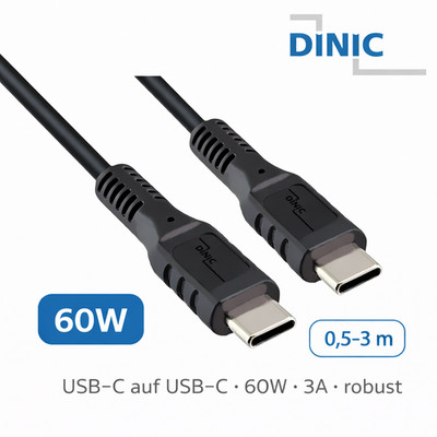 DINIC USB Typ C auf C Ladekabel / Datenkabel, Robust, 60W, 3A