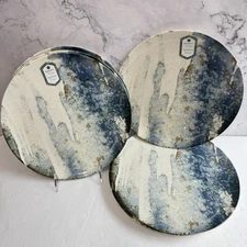 Set of 6 Intesa Blues, Gold Abstract Design 10 1/2" Dinner Plates