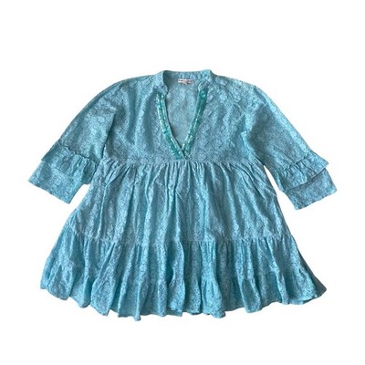 Lola Casademunt Lace Tunic Dress Blue Sequin Smock Beach Resort Wear Mini 38
