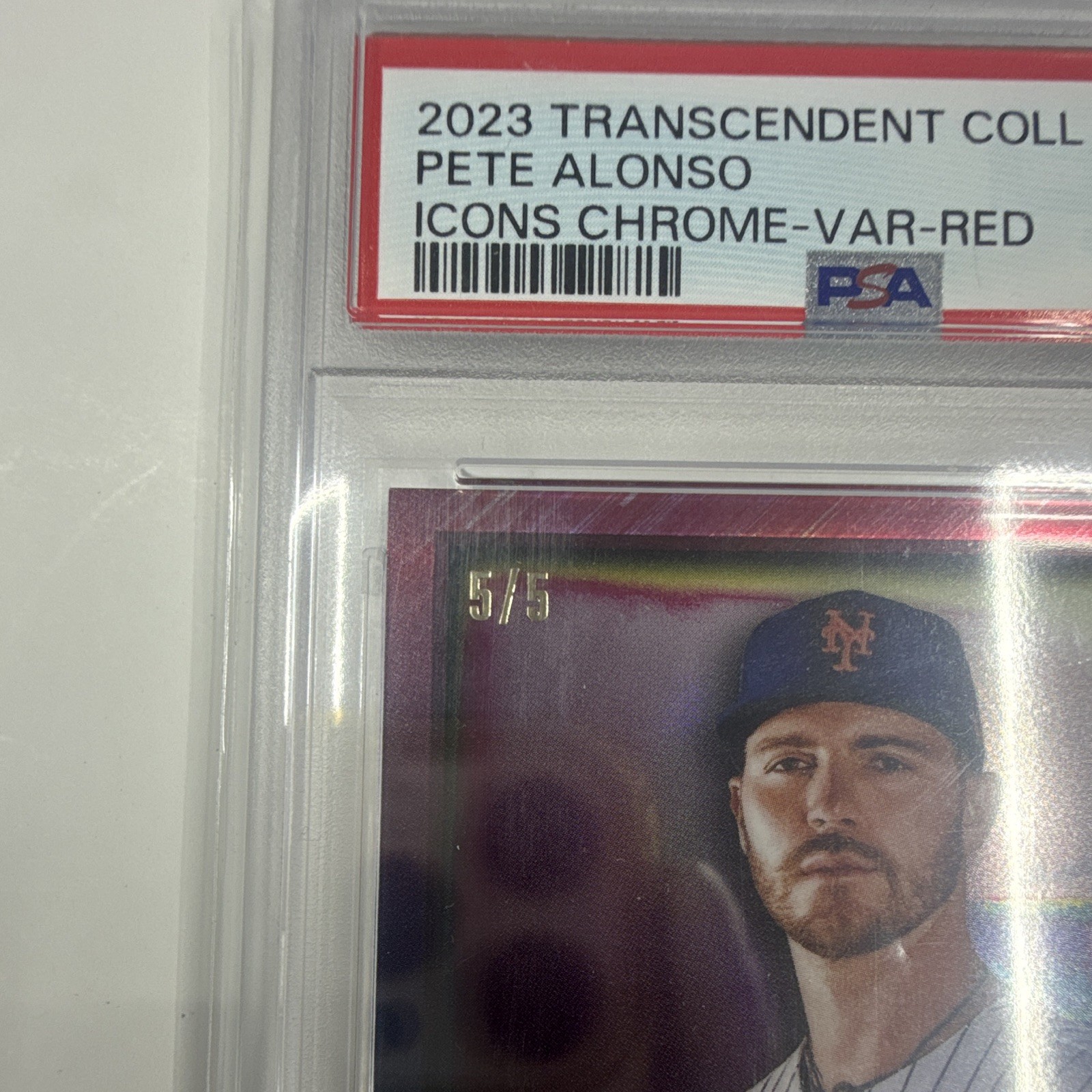 Topps 2023 Icons Chrome-Variation Pete Alonso #60 Red Refractor 5/5 PSA 10 SSP view 2