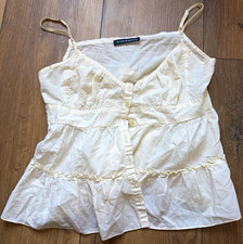 Brandy Melville White Button Front Ruffle Camisole Tank Top Adjustable Strap