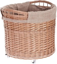Wicker Log Basket on Wheels with Jute Liner | Firewood Holder Storage
