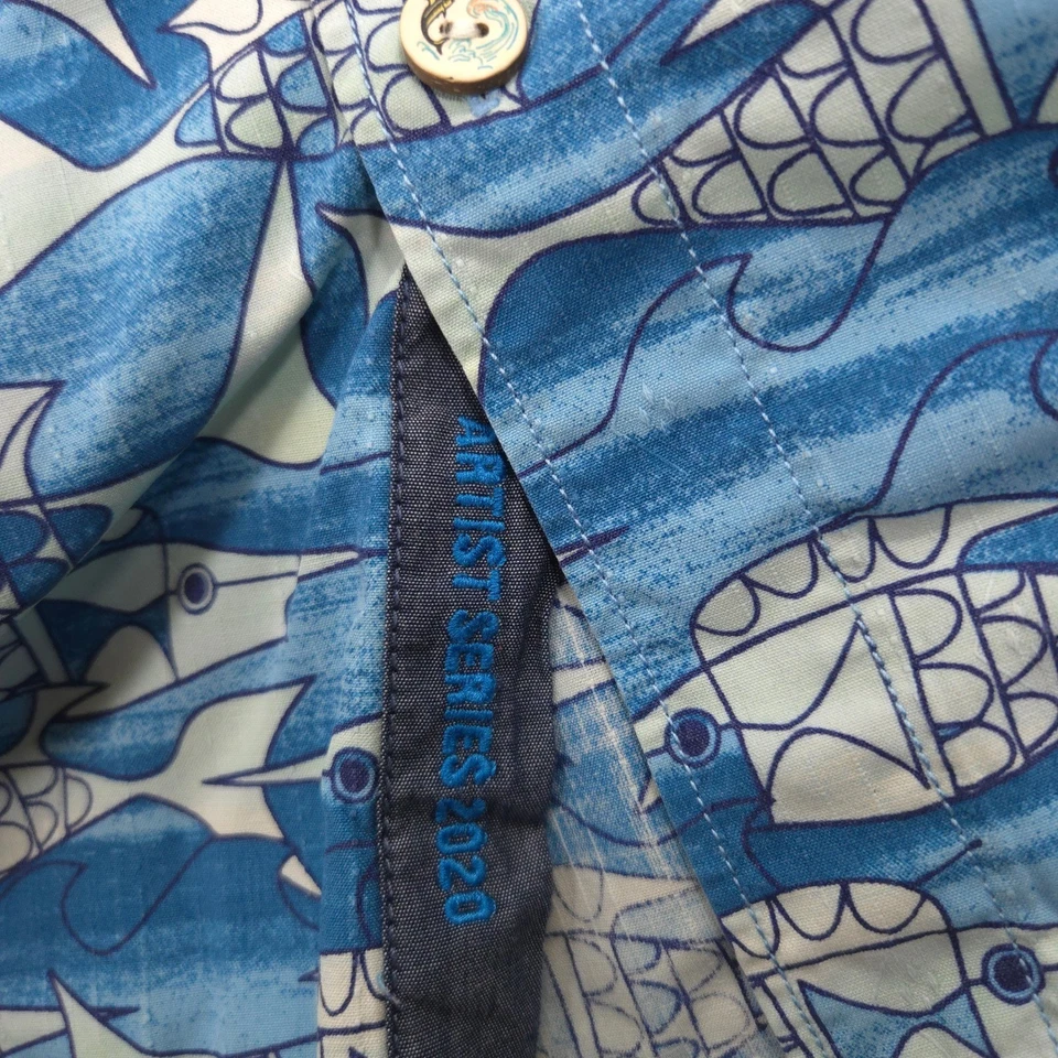 Tommy Bahama Artist Series Shirt Mens XXL Blue Fish Bay IslandZone Silk Blend - Image 3 of 4