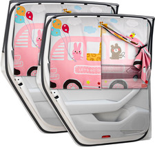 2pcs Magnetic Pink Car Window Sun Shades Cartoon Privacy Curtains Baby Shade