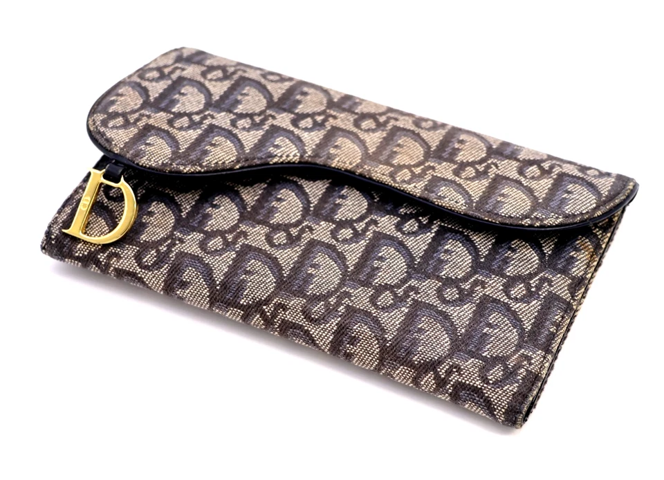 Christian-Dior Sillín Tríptico Largo Cartera Monedero CD Trotter Lona Azul Auténtico Foto 2 de 4