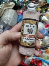 bottle of Sandalwood Bath Salt produced by Bali Soap. 3.85oz