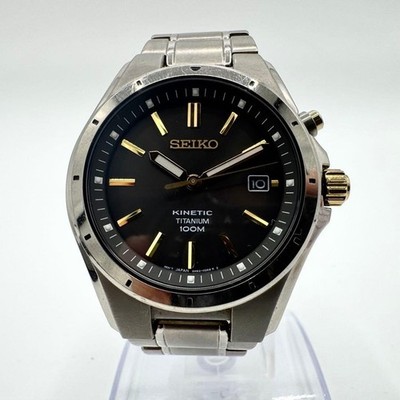 USED SEIKO SKA493P1 Kinetic Auto Quartz Watch Titanium Black Dial Wristwatch JP