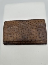 Vintage Brown Ostrich Print Leather Letter Organizer Clutch Purse