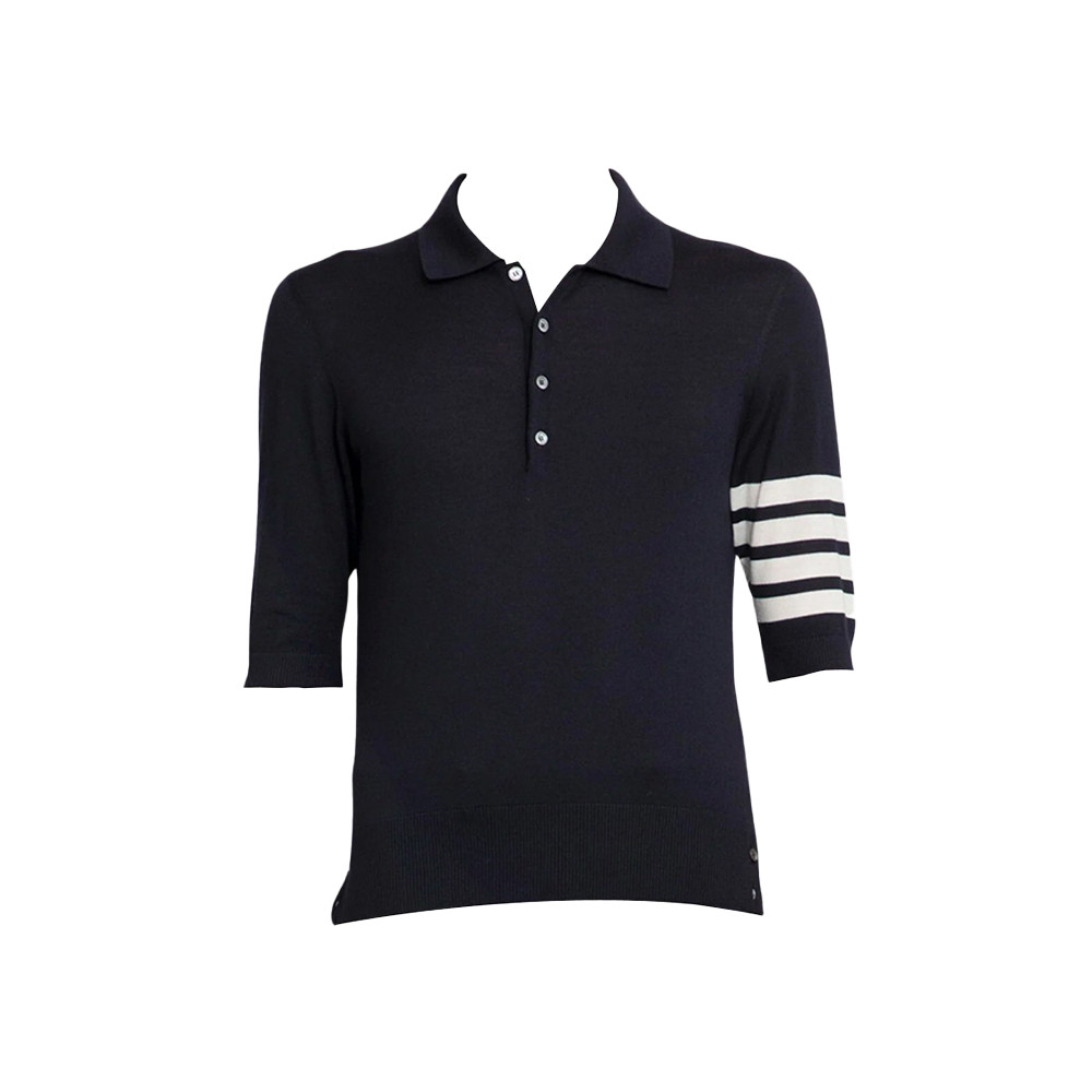 Thom Browne Wool Short Sleeve Polo Navy Shirt