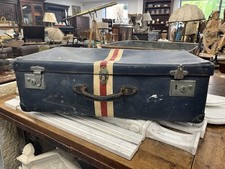 Valigia vintage Globe-trotter manico in metallo e pelle con adesivi originali