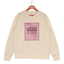 Vans Off The Wall Crewneck Sweatshirt Cream Pink Logo Pullover Women s M Medium