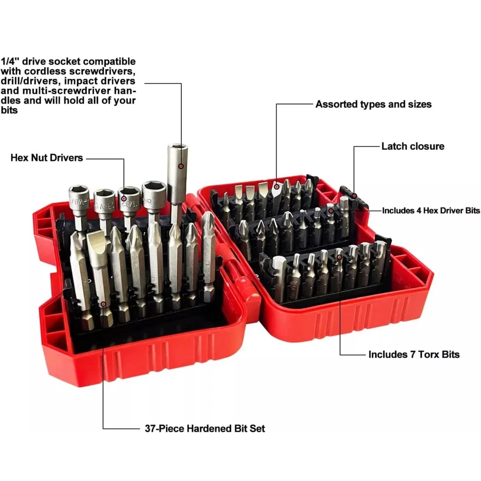 Keegan Tools Screwdriver Bit Set Nut Driver Torx Phillips Tool Hex Bits, 37 Pcs - Image 2 of 4