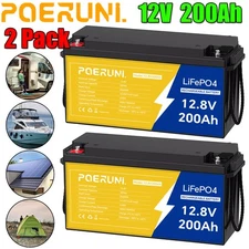 2Pack 200AH 12V LiFePO4 Lithium Battery 15000+ Deep Cycle BMS for Solar Off-grid