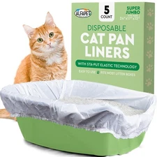 Elastic Cat Litter Box Liners - Super Jumbo 5 Count - Tear-Resistant Cat Litt...
