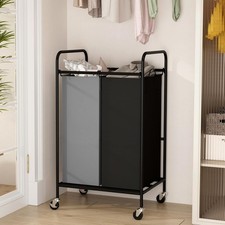 2 Section Laundry Hamper 80L Laundry Sorter Cart Laundry Basket Removable Bag