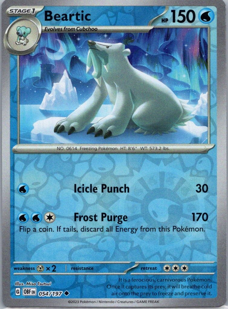 Pokemon TCG Beartic 054/197 Obsidian Flames Rev Holo NM
